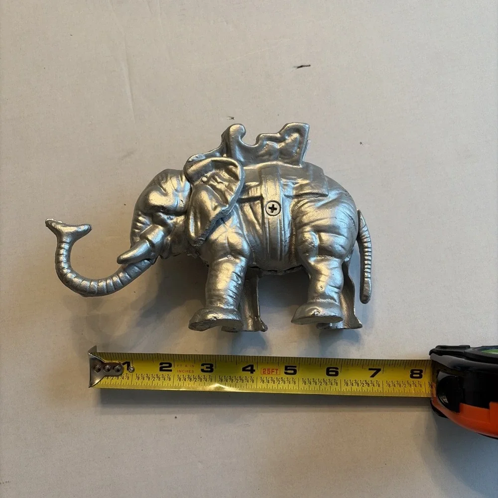 Vintage Silver Cast Iron Elephant Cigarette Dispenser Mechanical Tail Lever Toy